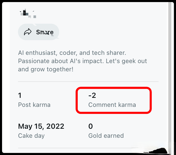 Reddit Comment Karma is under zero