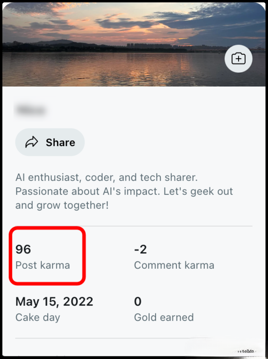 Reddit Post Karma is 96